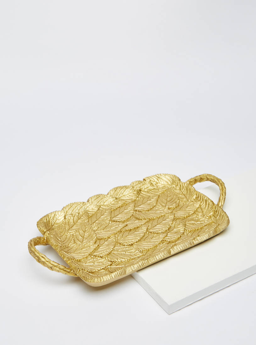Textured Leaf Decorative Tray with Handles-Home Décor-image-0