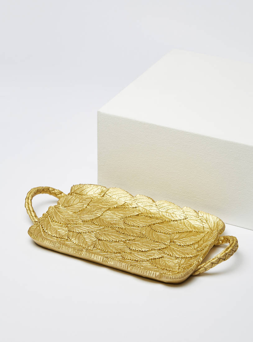 Textured Leaf Decorative Tray with Handles-Home Décor-image-1