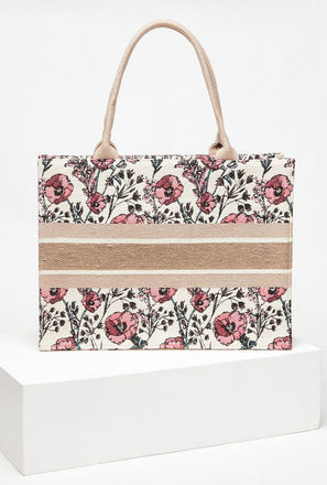 Floral Print Fabric Shopper Bag with Rounded Handles-mxwomen-bagsandwallets-bags-3