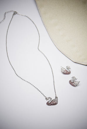 Swan Embellished Pendant Necklace and Stud Earrings Set-mxwomen-accessories-jewellery-sets-3