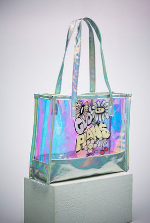 Graphic Print Iridescent Shopper Bag with Handles-mxkids-accessories-girls-bagsandbackpacks-bags-1