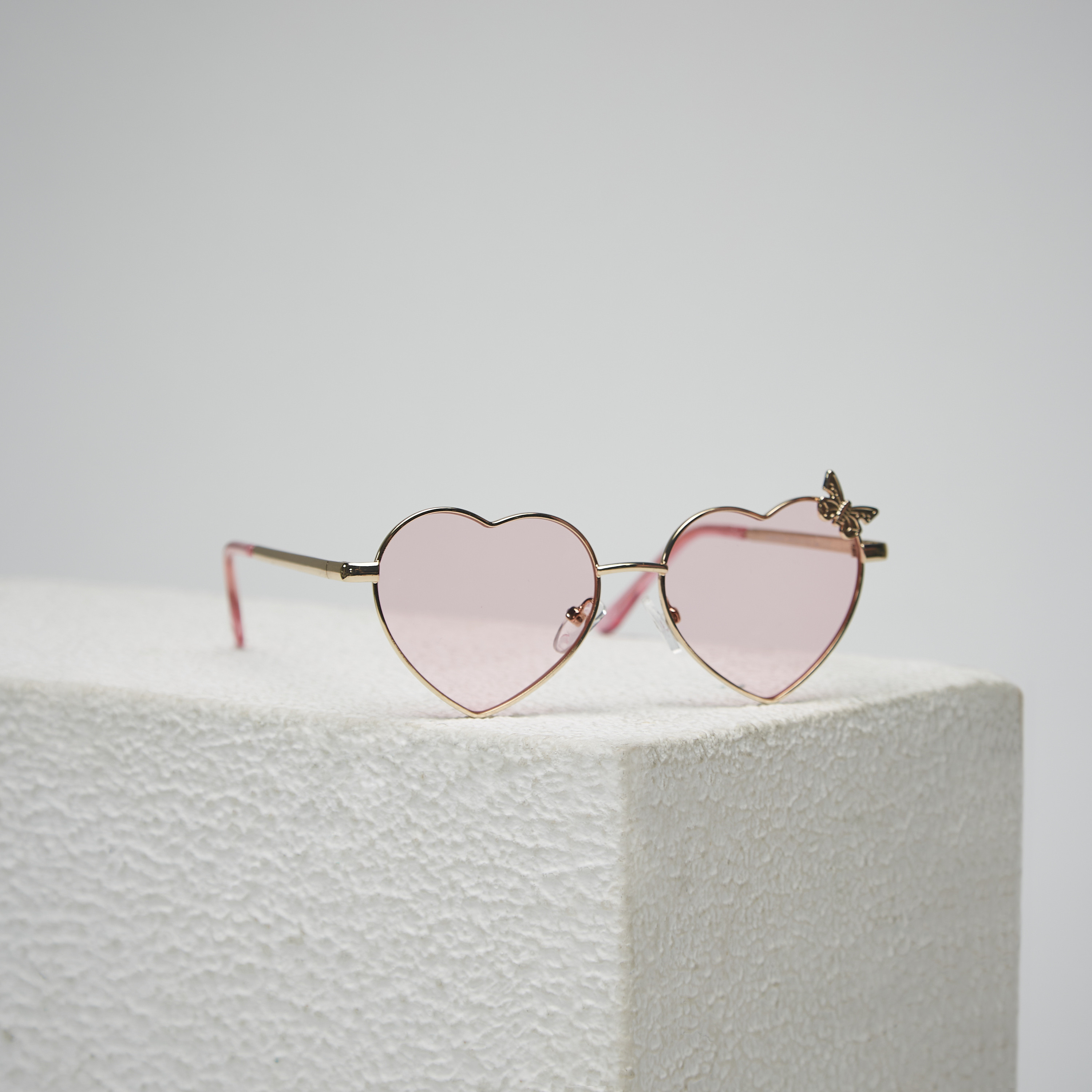 Shop Butterfly Detail Heart Shaped Metal Frame Tinted Sunglasses