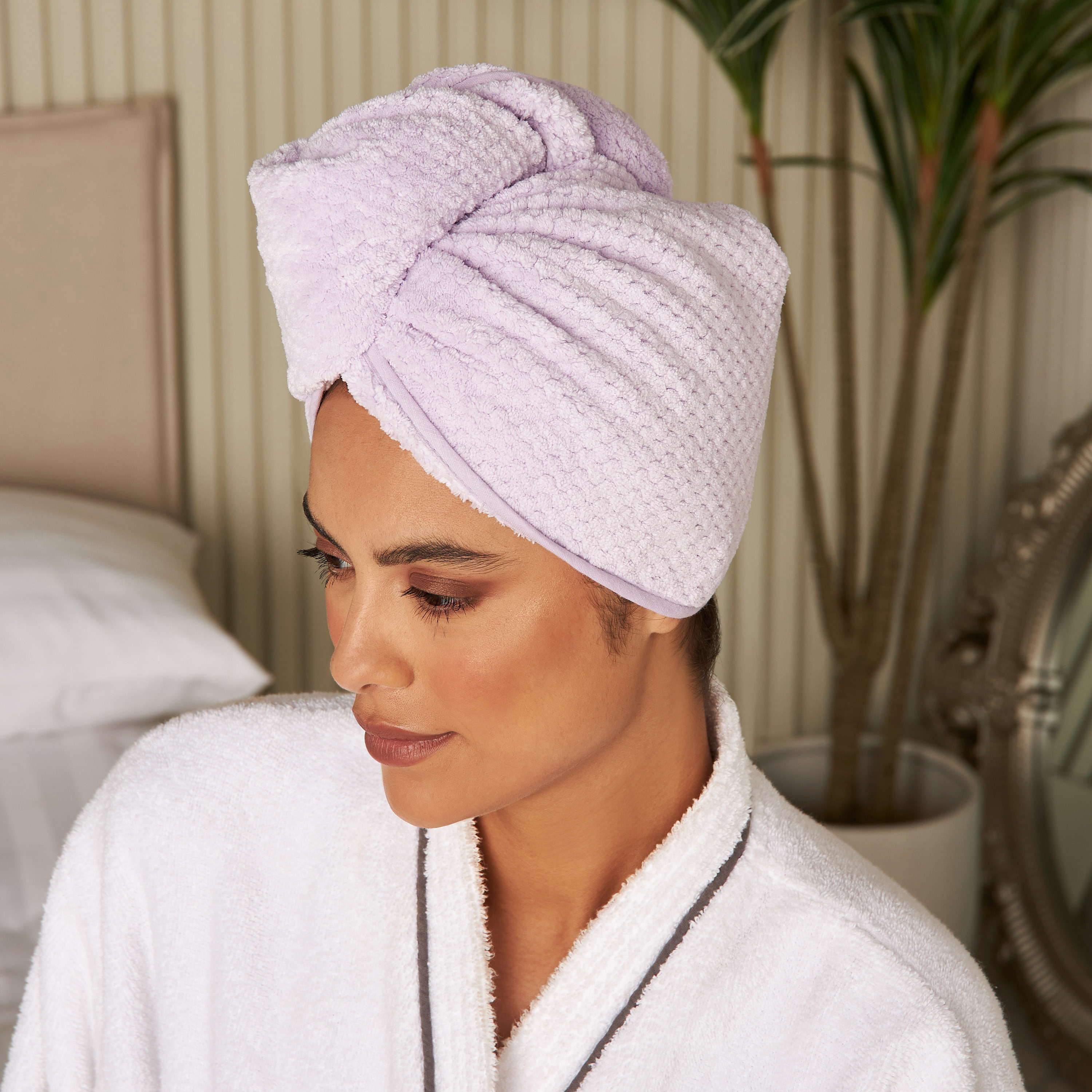 Shop Textured Head Towel with Button Accent Online Max Qatar