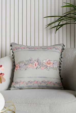 Floral Print Filled Cushion with Tassels - 45x45 cm-mxhome-homefurnishings-cushionsandpillows-cushions-2