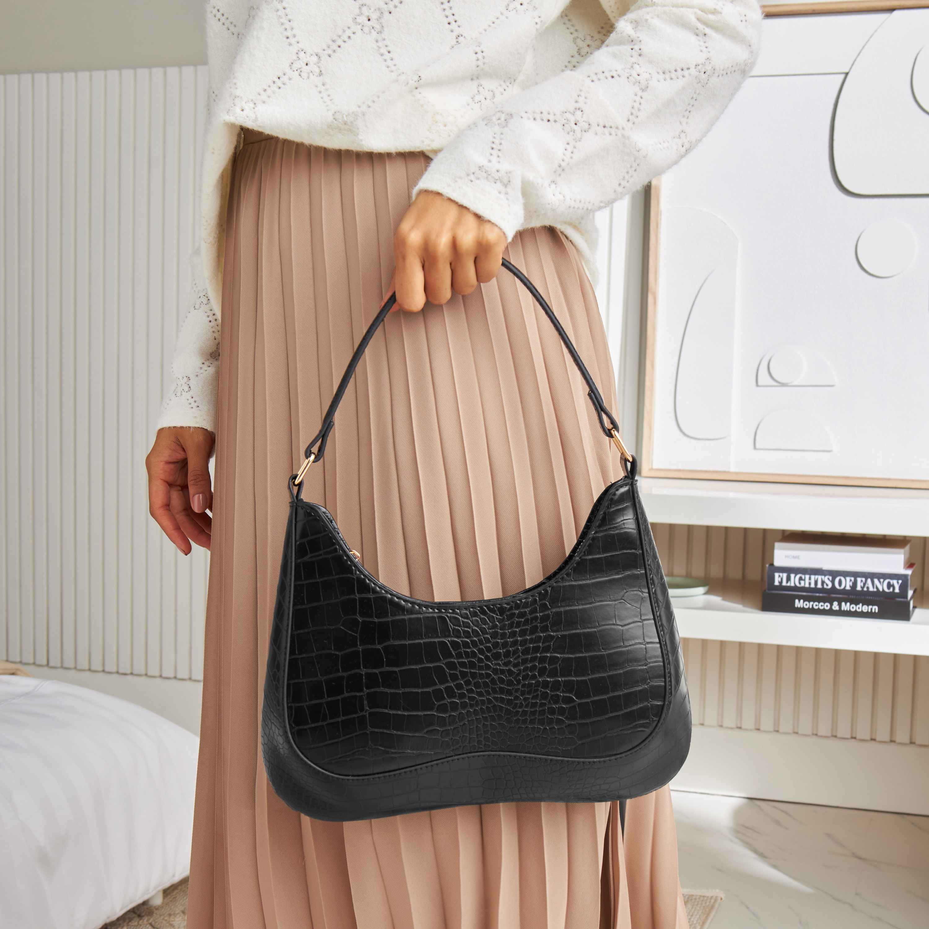 Shop Textured Shoulder Bag with Zip Closure Online Max Saudi