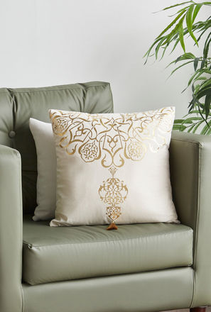Foil Print Filled Cushion with Tassel - 45x45 cm-mxhome-homefurnishings-cushionsandpillows-cushions-0