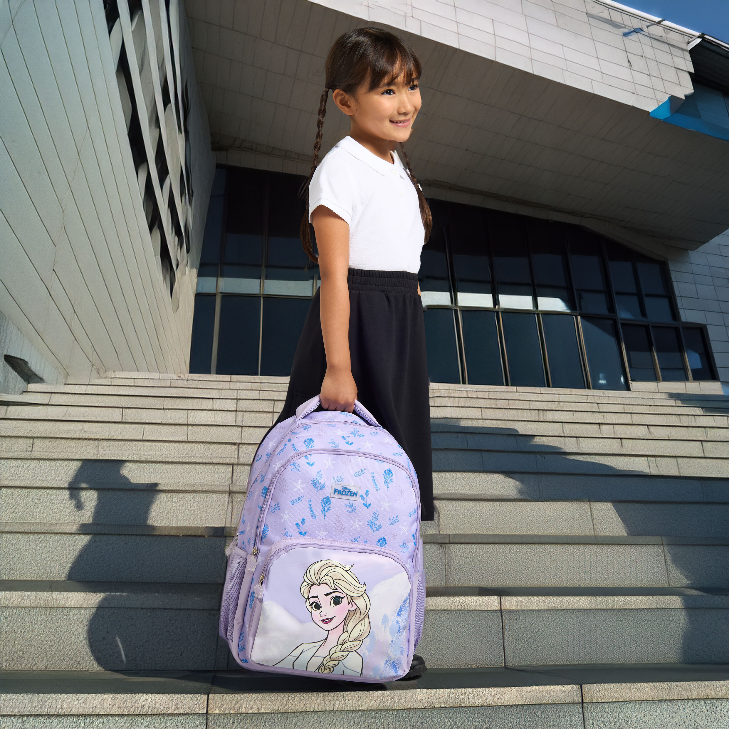 Shop Elsa Print Backpack with Adjustable Shoulder Straps and Zip Closure Online Max UAE