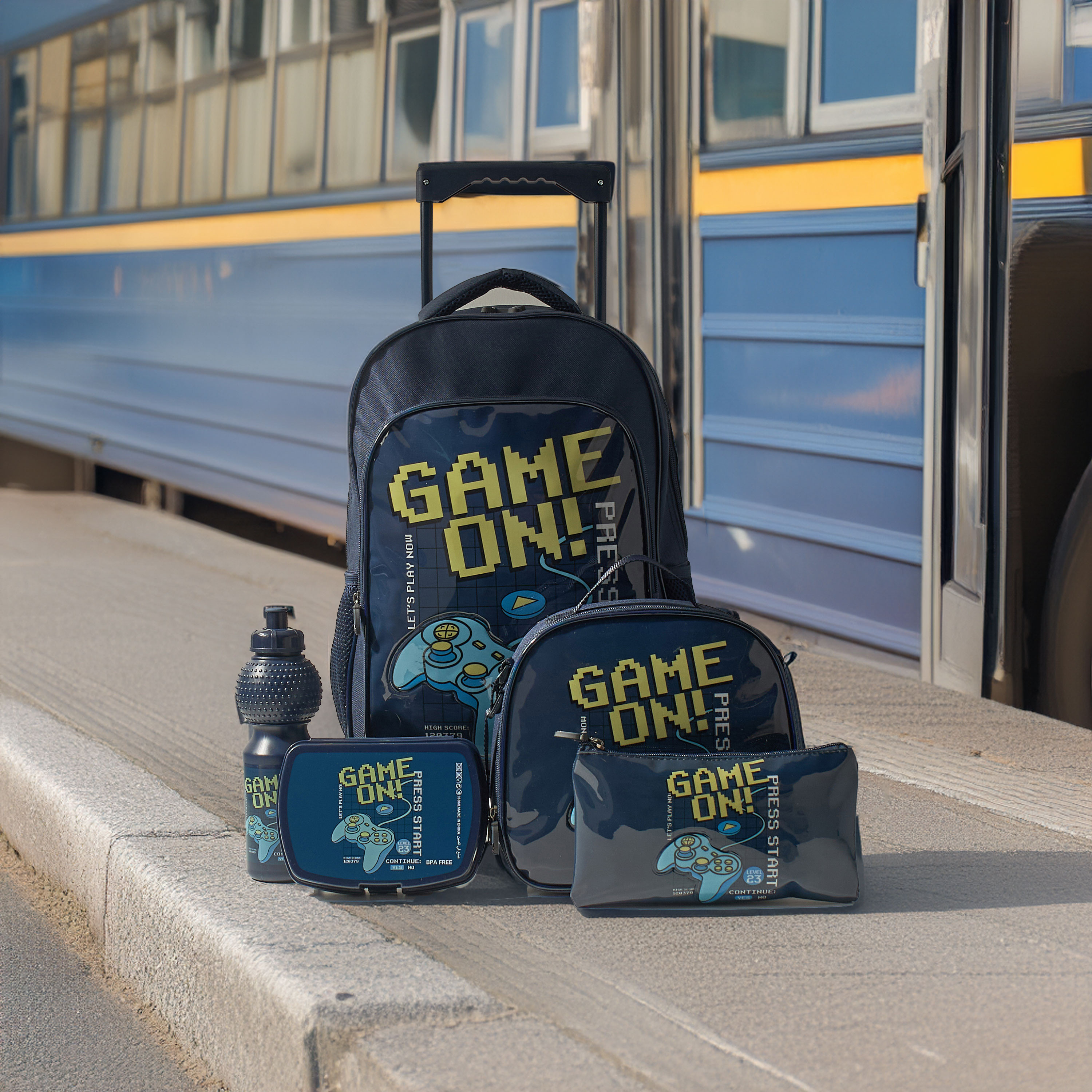 Shop Game Print 5 Piece Trolley Backpack Set Online Max Qatar