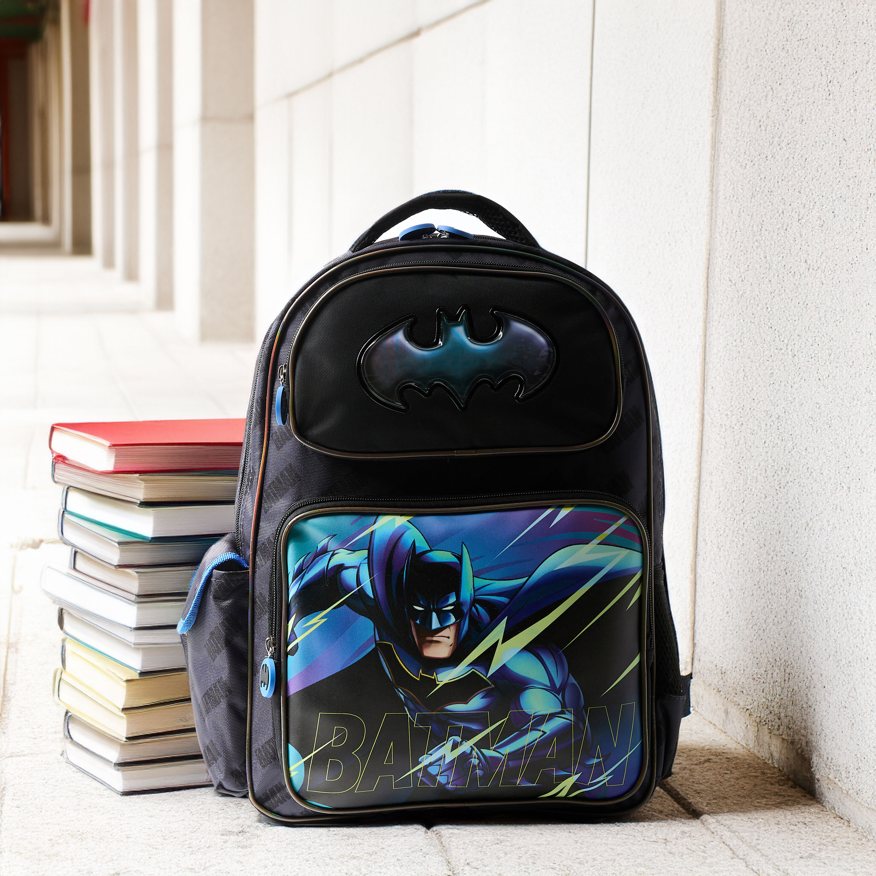 Batman Print Backpack with Adjustable Straps and Zip Closure