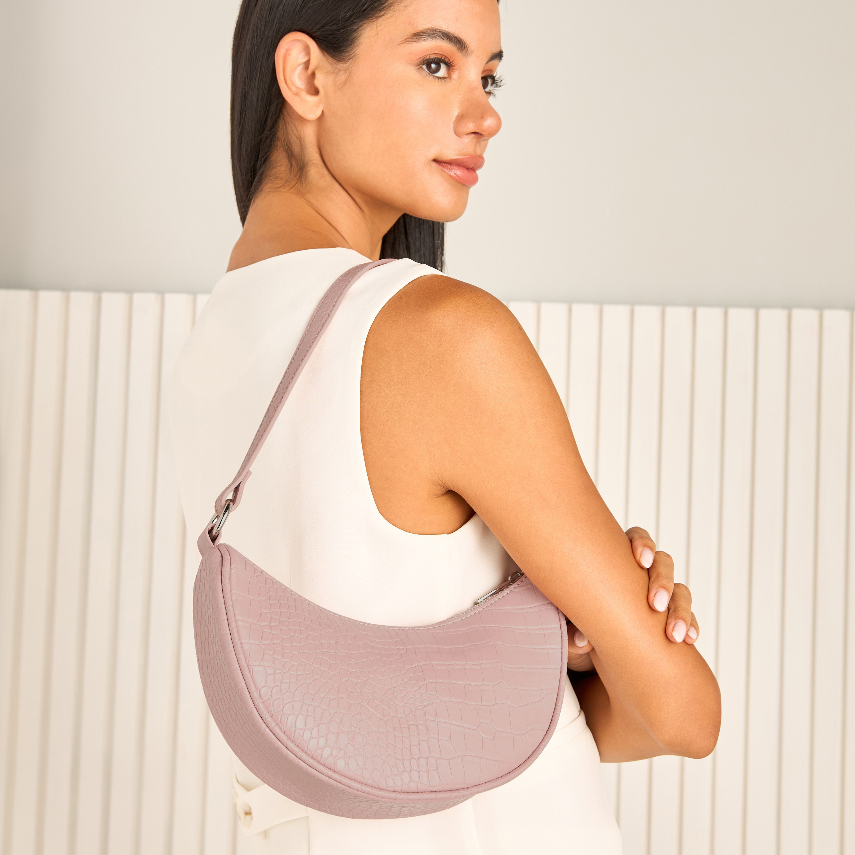 Shop Textured Hobo Bag with Zip Closure Online | Max Qatar