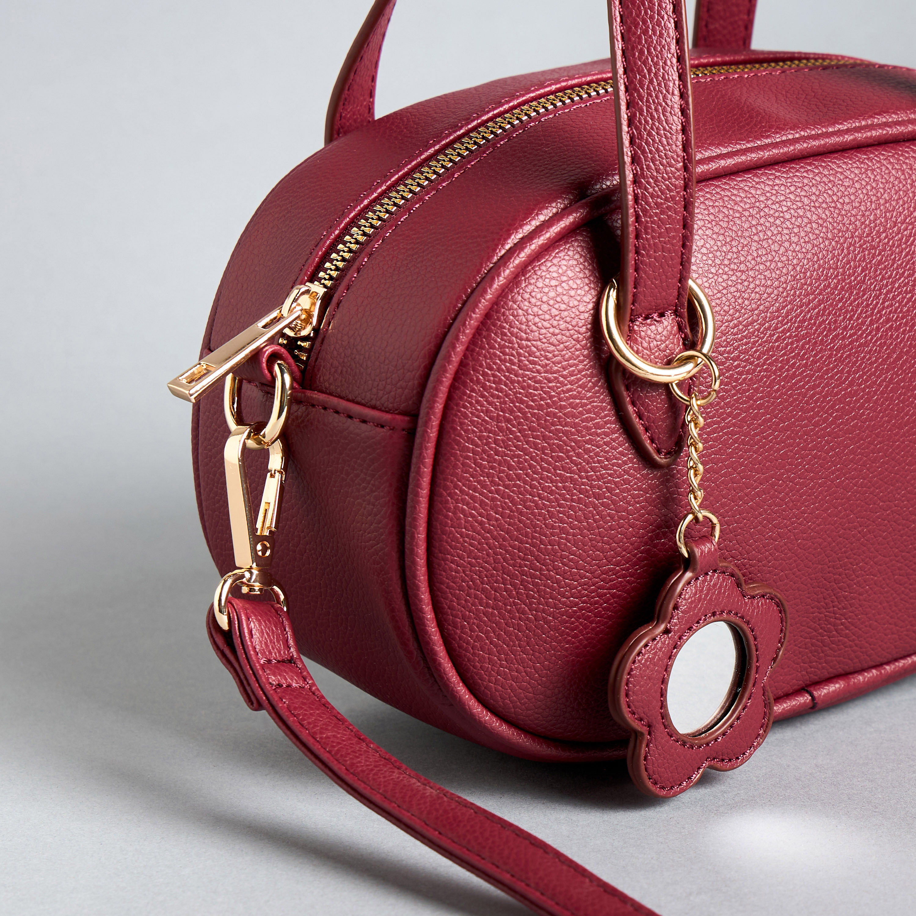 Shop Textured Crossbody Bag with Detachable Strap and Zip