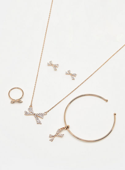Embellished 4-Piece Pendant Necklace and Bracelet Set