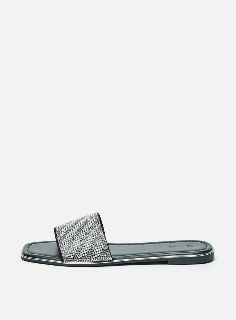 Pearl Embellished Slip-On Slide Sandals-Sandals-image-0