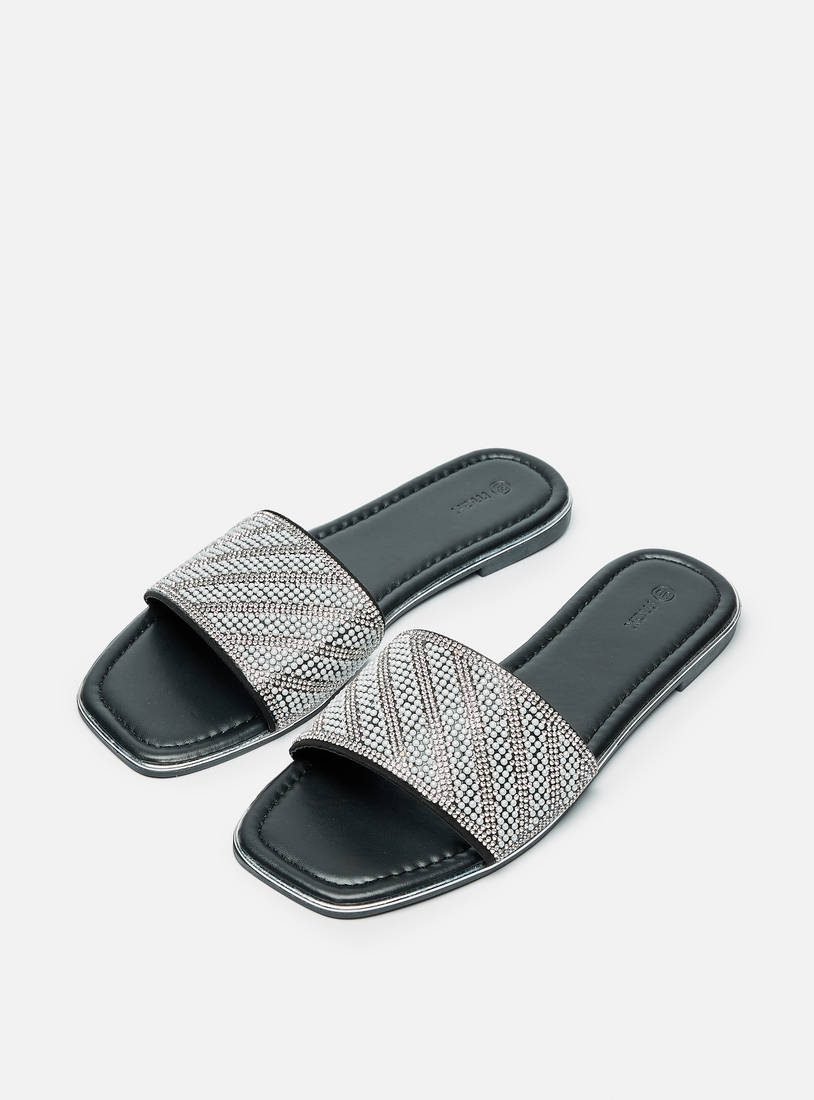 Pearl Embellished Slip-On Slide Sandals-Sandals-image-1