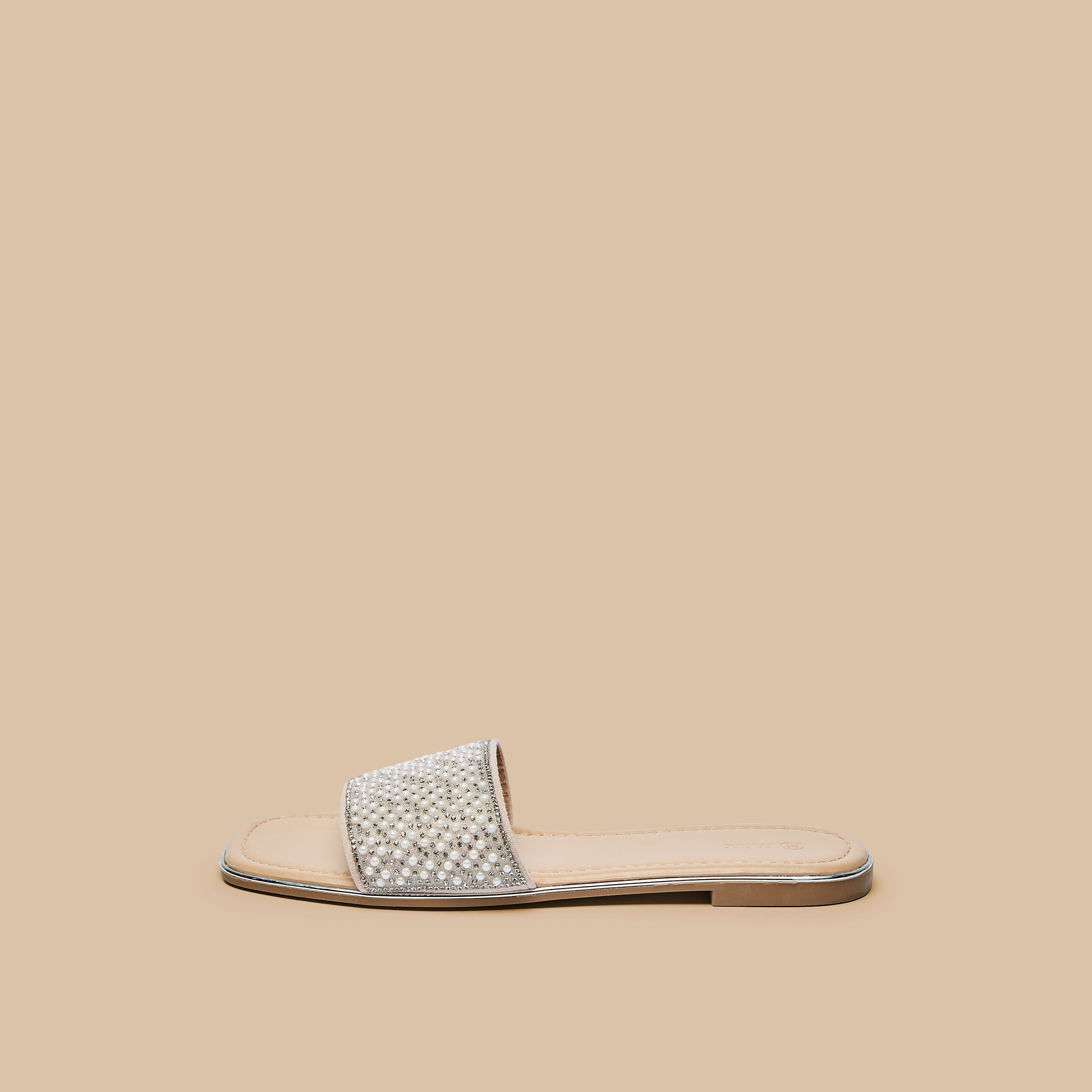 Shop Pearl Embellished Slip On Slide Sandals Online Max UAE