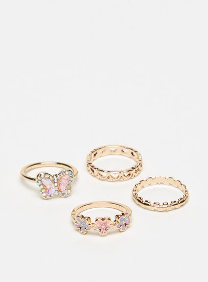 Set of 4 - Assorted Floral and Butterfly Embellished Ring