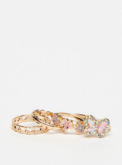 Set of 4 - Assorted Floral and Butterfly Embellished Ring