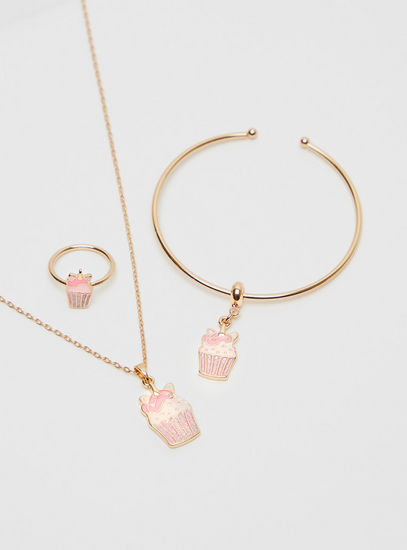 Cupcake Pendant Necklace with Bracelet and Ring Set