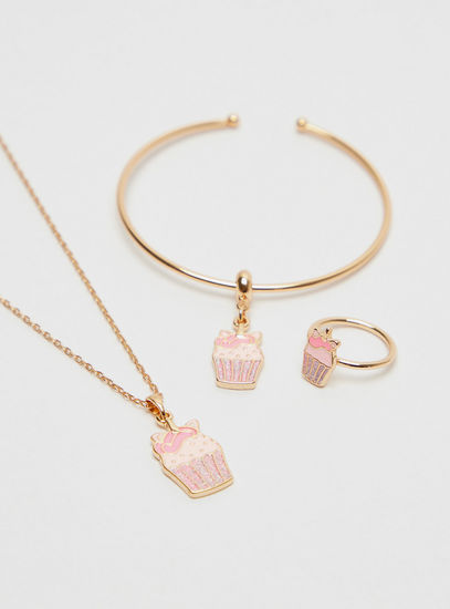 Cupcake Pendant Necklace with Bracelet and Ring Set
