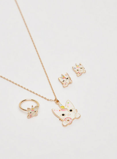 Cat Applique Detail Jewellery Set