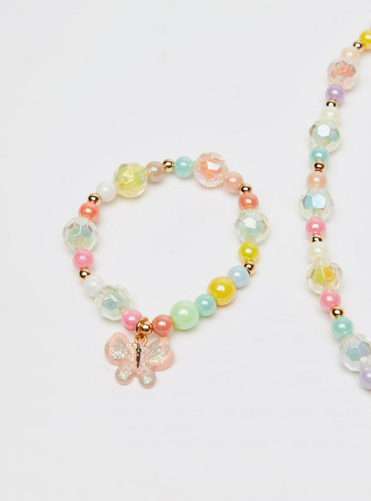 Beaded Bracelet and Necklace with Butterfly Pendant