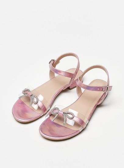Bow Embellished Sandals with Buckle Closure-Sandals-image-1