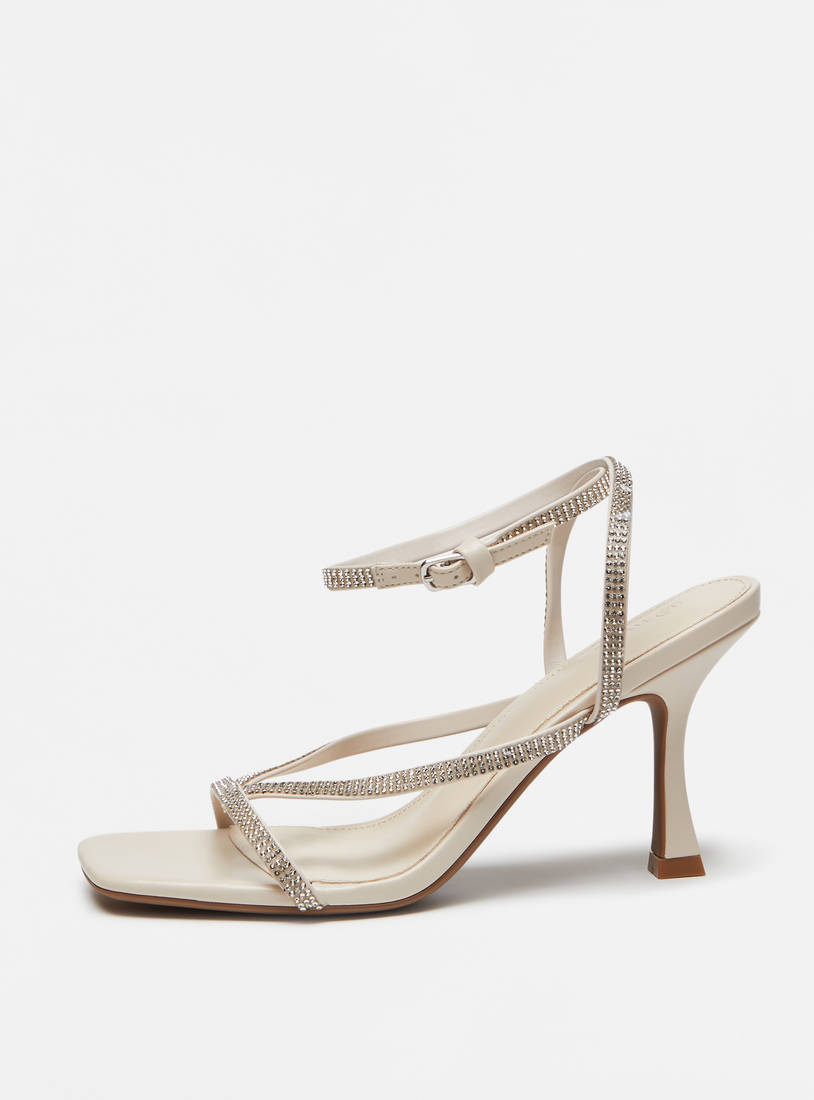 Embellished Ankle Strap Sandals with Stiletto Heels and Buckle Closure-Heels-image-0