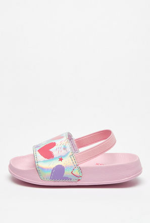 Heart Print Slides with Elasticated Back Strap
