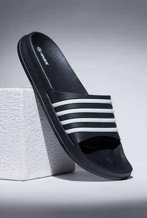 Take each step in comfort with these slides. The single broad strap has a stripe design and brings about a stylish touch to your overall appeal. Made from durable material these slides are meant for rough use.