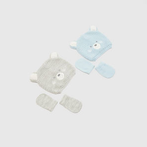 Bear Textured Caps and Mittens Set