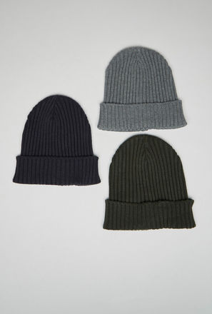 Pack of 3 - Ribbed Beanie Cap-mxkids-accessories-boys-woolenaccessories-0