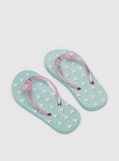 Flamingo Print Slip-On Beach Slippers-Flip Flops-image-1