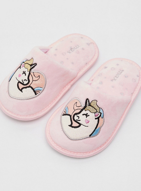 Unicorn Embroidered Slip-On Bedroom Slides