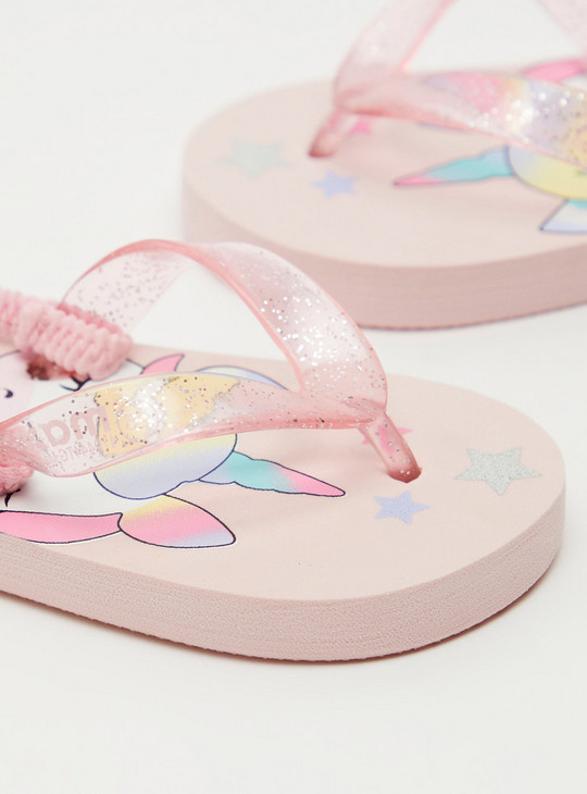 Unicorn Print Thong Style Slippers with Slingback Strap
