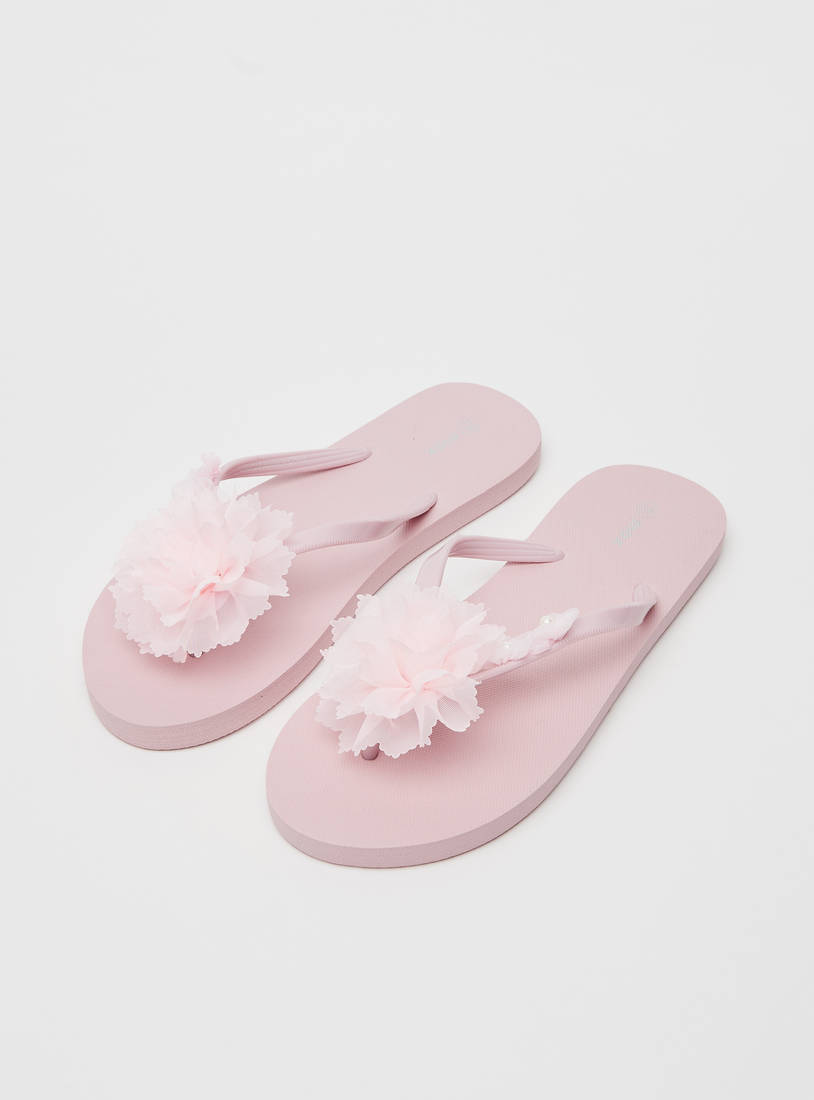 Floral Embellished Beach Slippers-Flip Flops-image-1