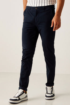 Skinny Fit Solid Chinos with Pocket Detail and Belt Loops