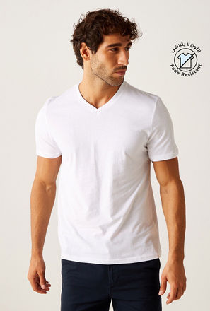Solid Fade Resistant T-shirt with V-neck and Short Sleeves