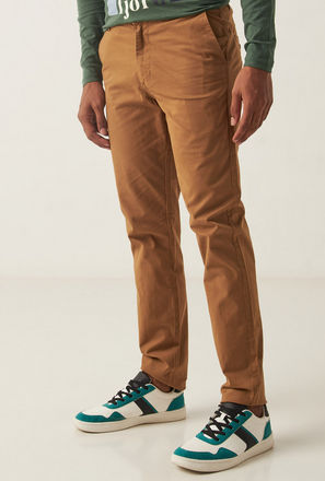 Slim Fit Full Length Solid Chinos with Pocket Detail
