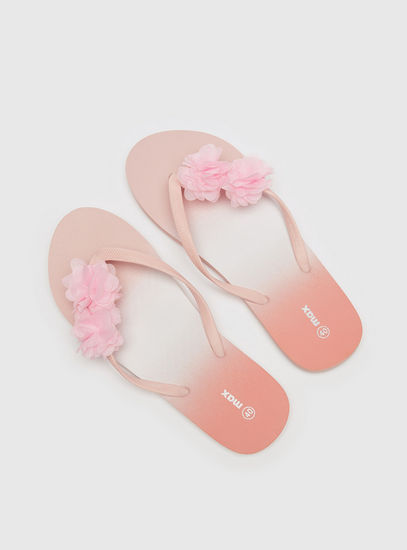Ombre Beach Slippers with Floral Accent Detail