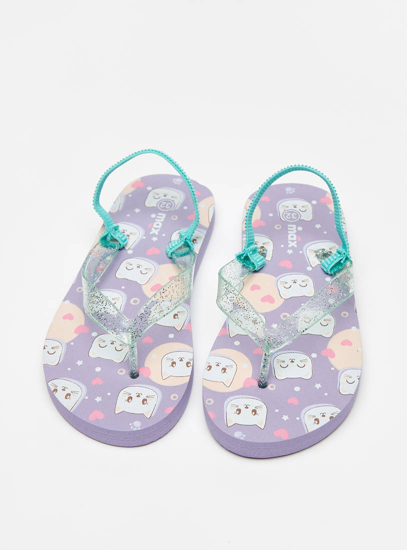 Kitten Print Slide Slippers with Back Strap-Flip Flops-image-1