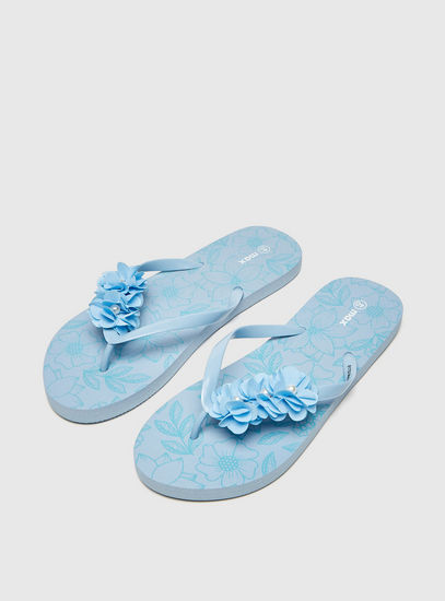 Floral Accented Slip-On Thong Slippers