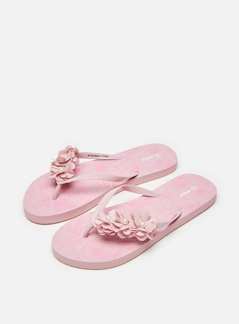 Floral Accented Slip-On Thong Slippers-Flip Flops-image-1