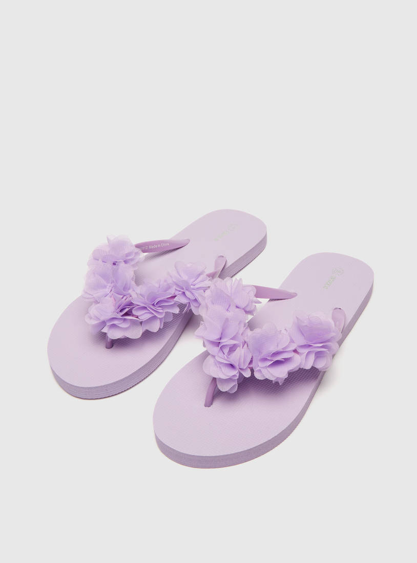 Floral Accented Thong Slippers-Flip Flops-image-1