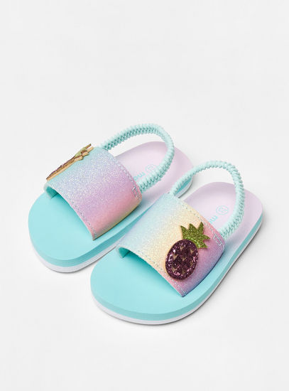 Embellished Slip-On Slide Slippers with Elastic Strap
