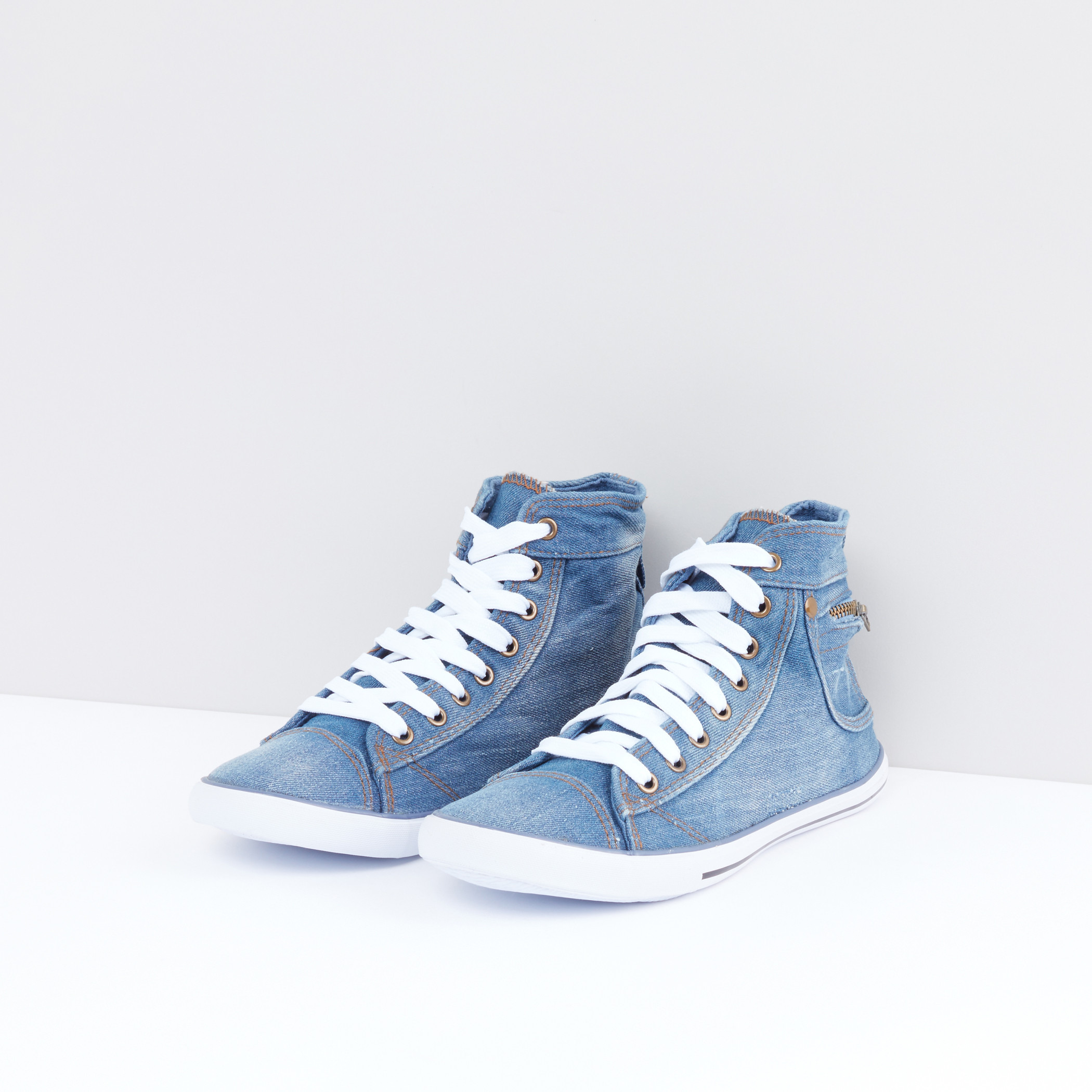 Denim lace store up shoes