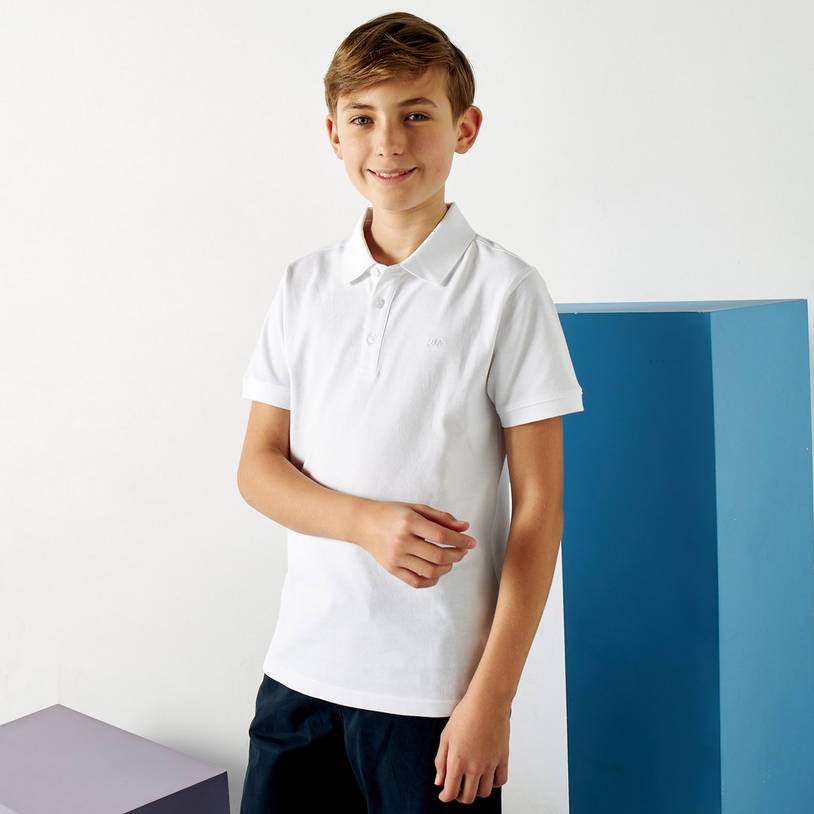 Solid BCI Cotton Polo T-shirt with Short Sleeves--image-0