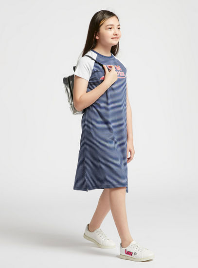 Striped Dress with Round Neck and Raglan Sleeves