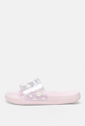 Floral Glitter Print Slide Sandals