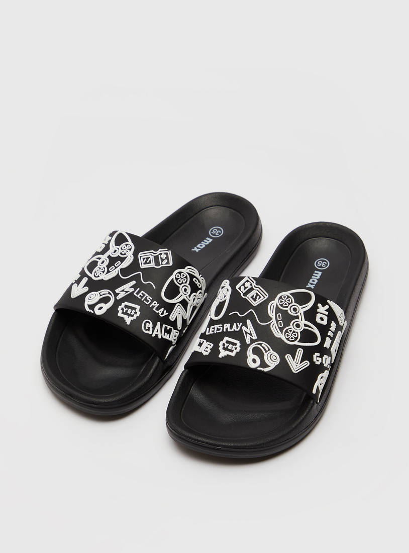 Solid Beach Slippers with Printed Vamp Band-Flip Flops-image-1