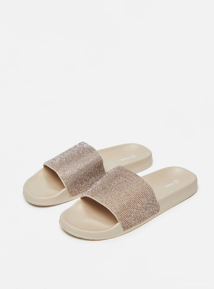 Embellished Slip-On Slide Slippers-Flip Flops-image-1